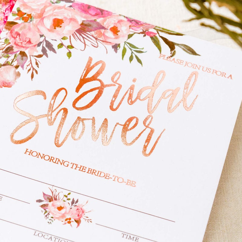 Crisky Rose Gold Foil Bridal Shower Invitation with Envelopes, Bridal Shower Invite, Wedding Shower Invitations, 25 pcs Cards & 25 pcs Envelopes & 25 pcs Stickers - Image 5